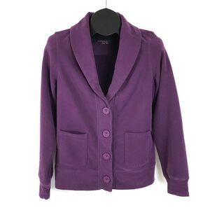 L.L. Bean Cowl Neck Button Down Cardigan Women's Small Purple Pockets Knit